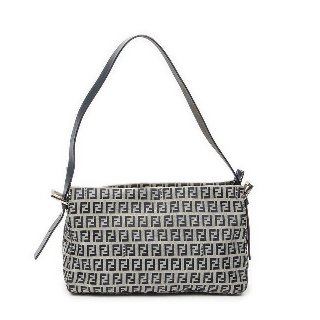 Fendi Front Slip Pocket Shoulder Tote Gray Navy Zucchino Canvas — view 5