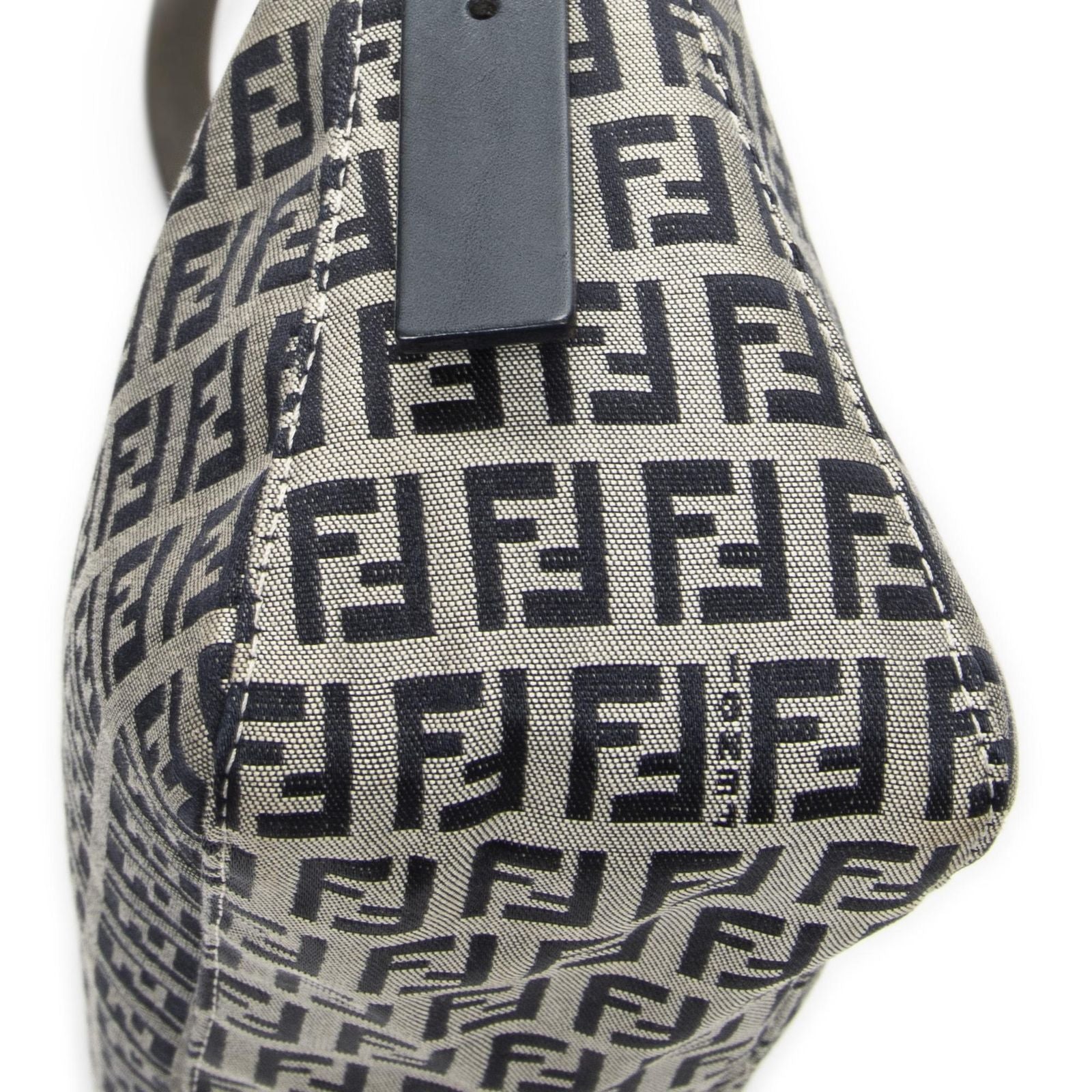Fendi Front Slip Pocket Shoulder Tote Gray Navy Zucchino Canvas — view 7