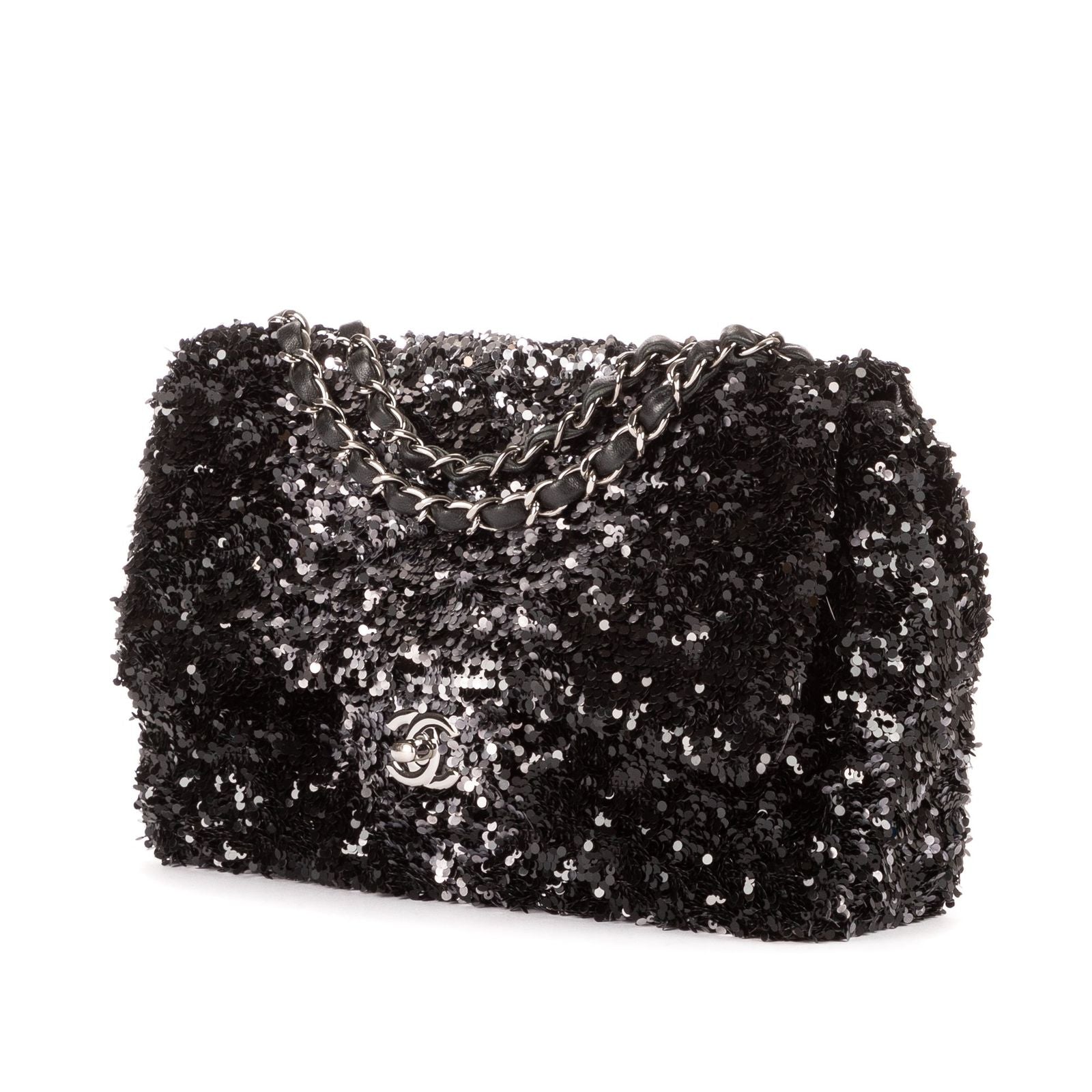 Chanel Ltd Ed Sequins Single Flap Black Canvasn — view 2