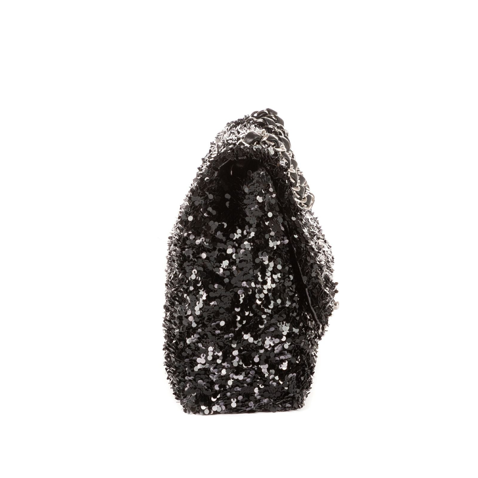 Chanel Ltd Ed Sequins Single Flap Black Canvasn — view 5