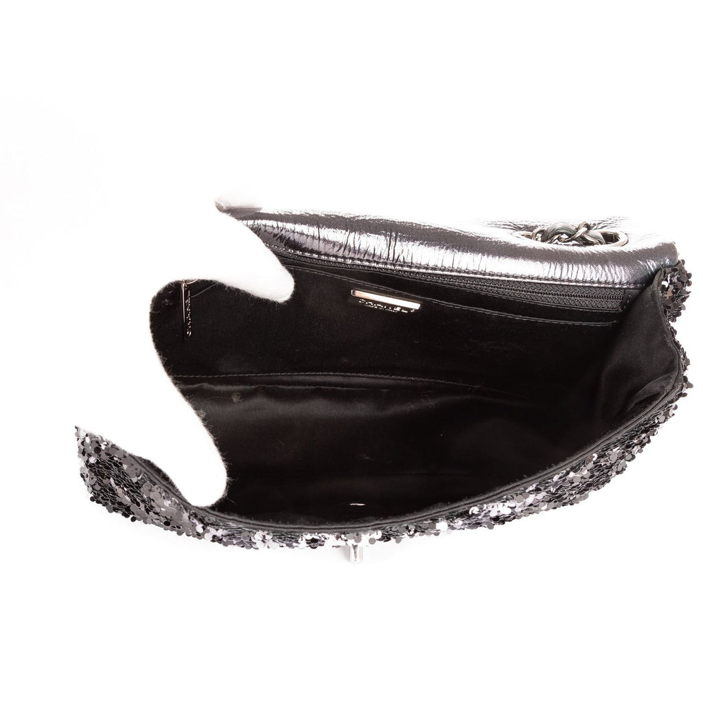 Chanel Ltd Ed Sequins Single Flap Black Canvasn — view 9