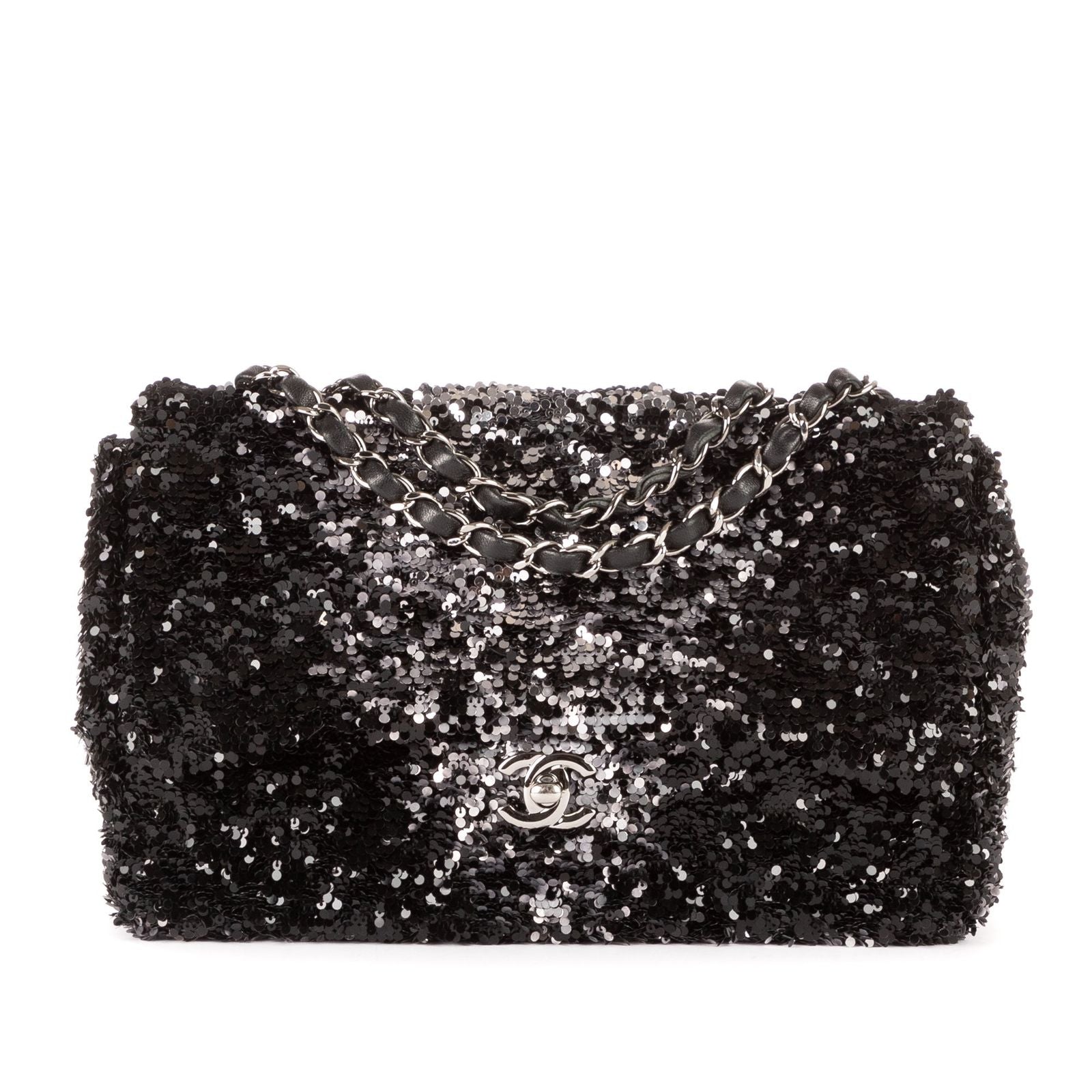 Chanel Ltd Ed Sequins Single Flap Black Canvasn