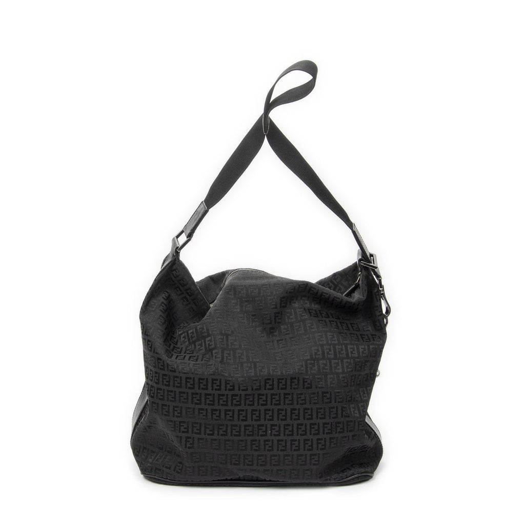 Fendi Large Square Zip Messenger Black Zucchino Canvas — view 5