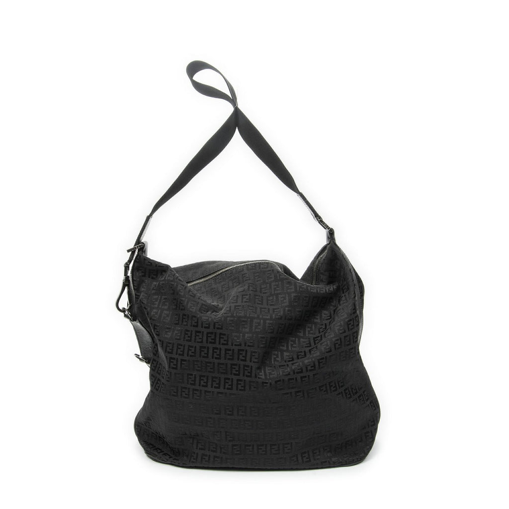 Fendi Large Square Zip Messenger Black Zucchino Canvas