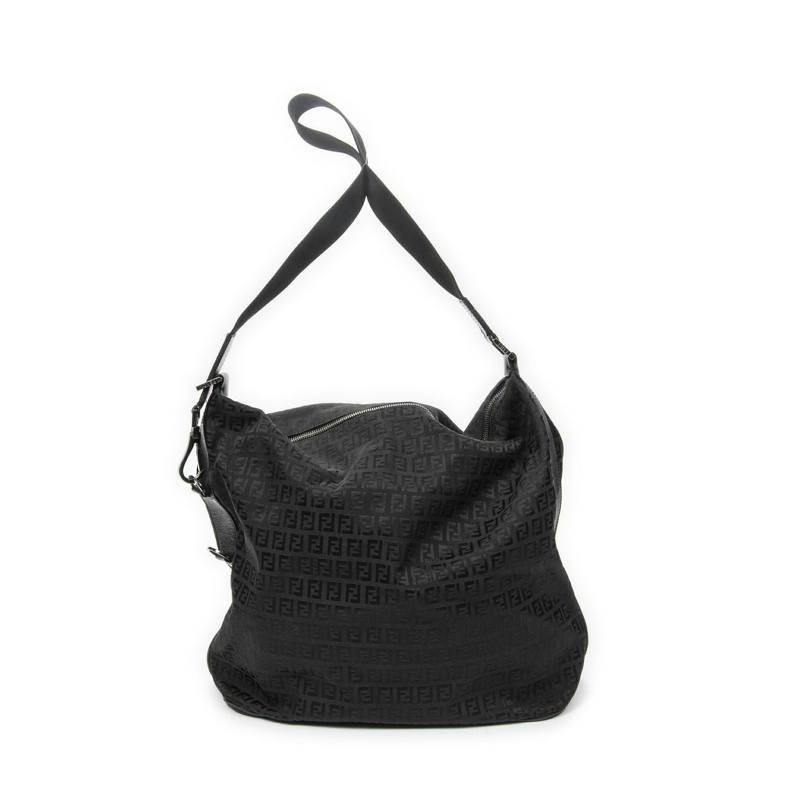 Fendi Large Square Zip Messenger Black Zucchino Canvas