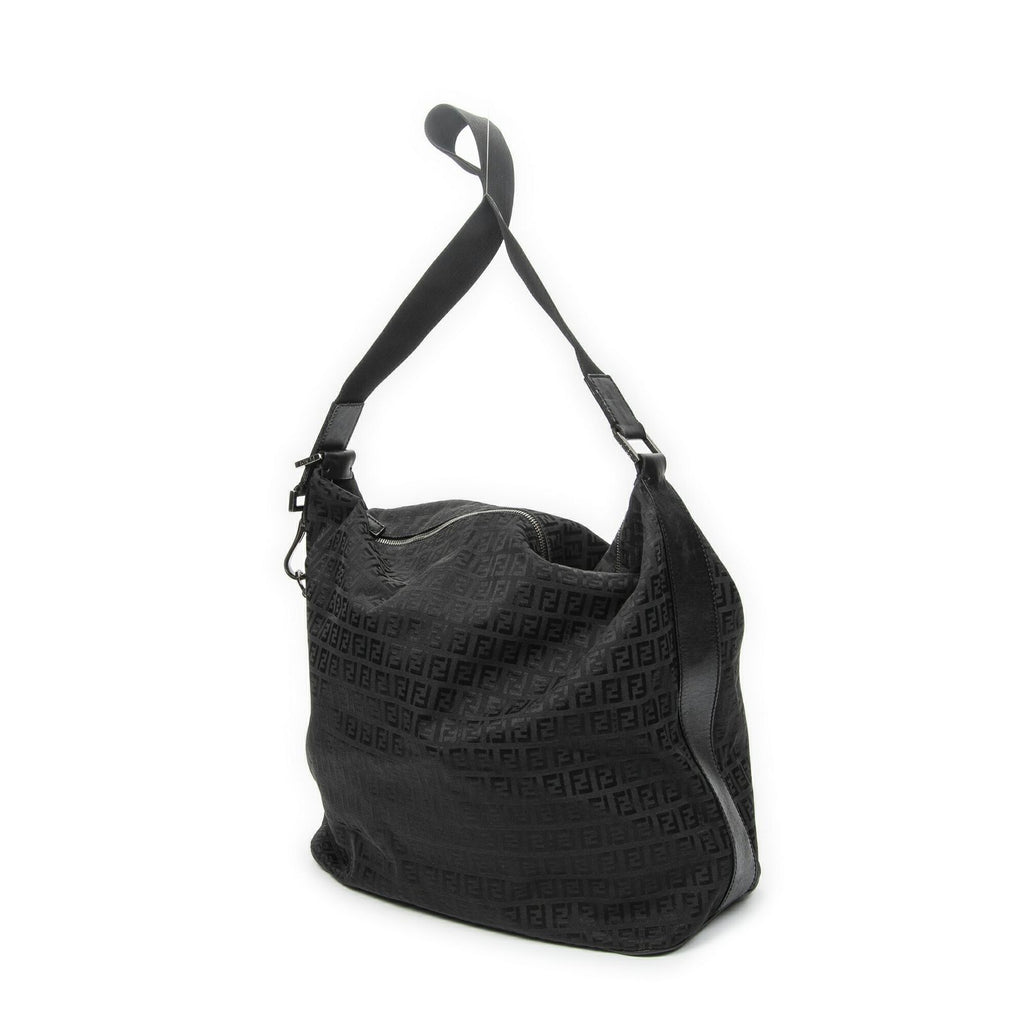Fendi Large Square Zip Messenger Black Zucchino Canvas — view 2