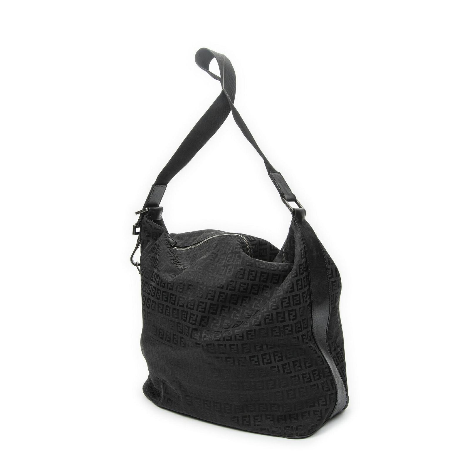Fendi Large Square Zip Messenger Black Zucchino Canvas — view 2