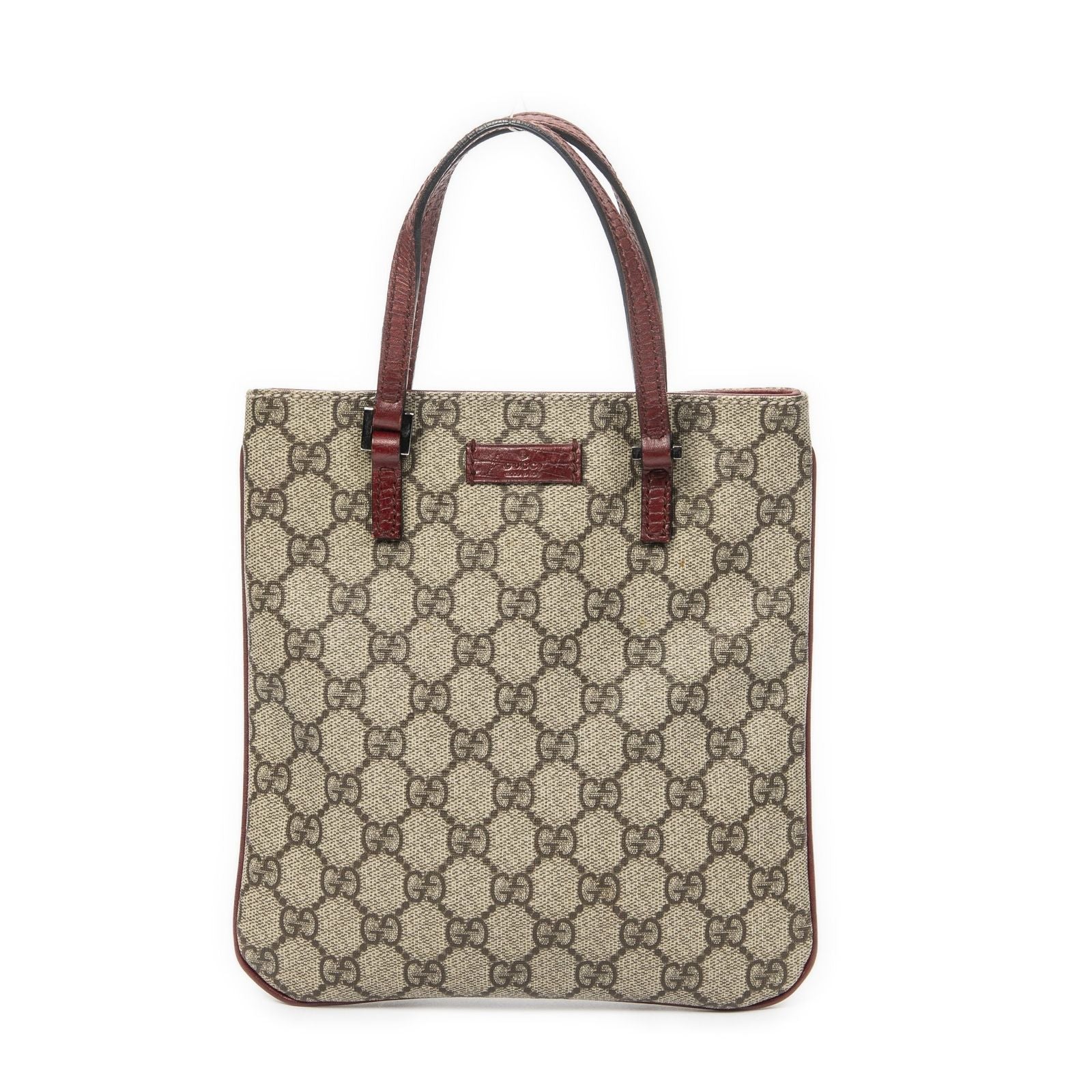 Gucci Vertical Tote Beige Burgundy Supreme Canvas