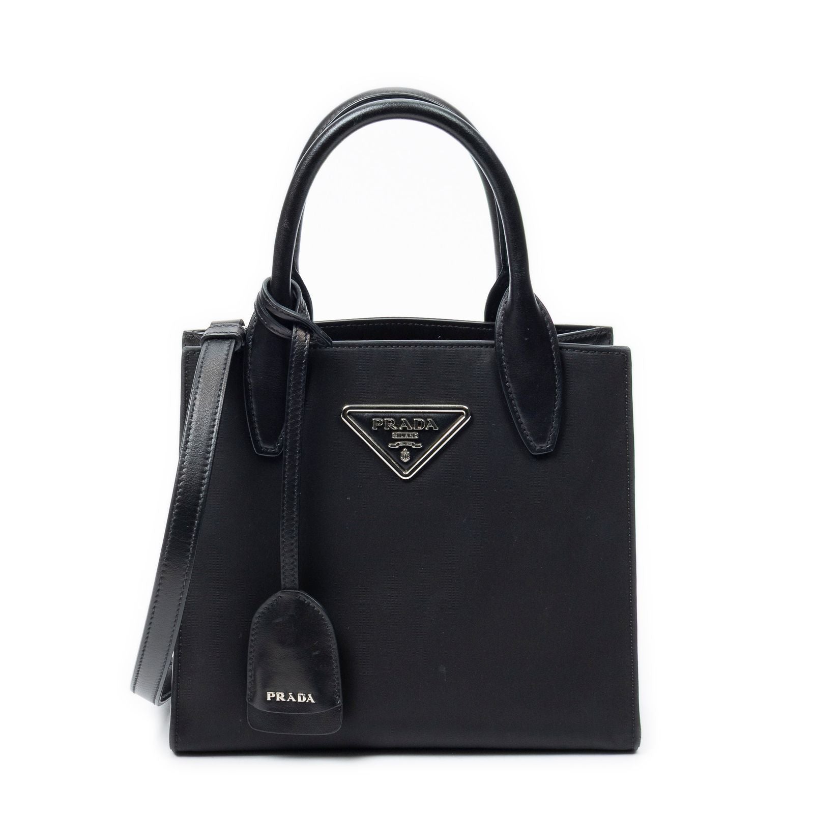 Prada Small Square Shopping Tote Black Nylon Canvas