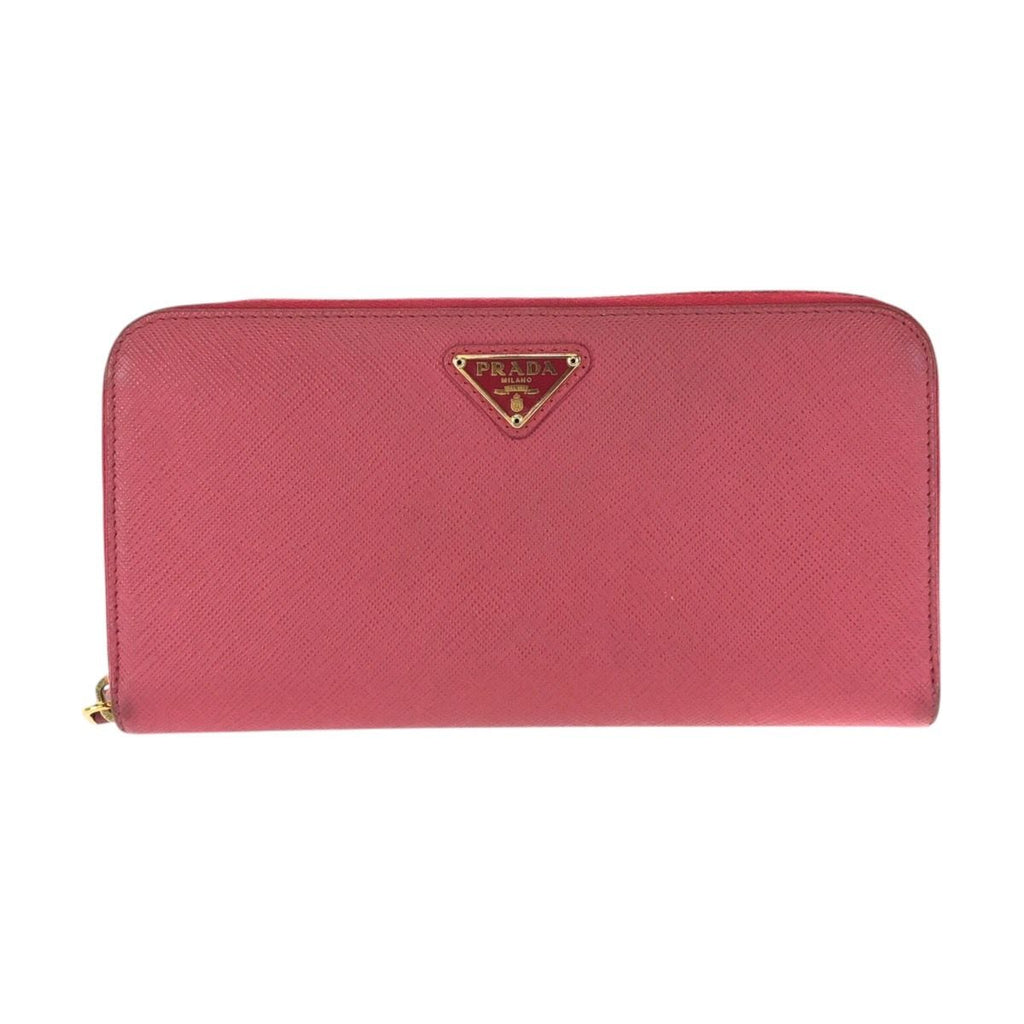 Prada Saffiano Pink Gold Leather Wallet Zip Around