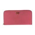 Prada Saffiano Pink Gold Leather Wallet Zip Around