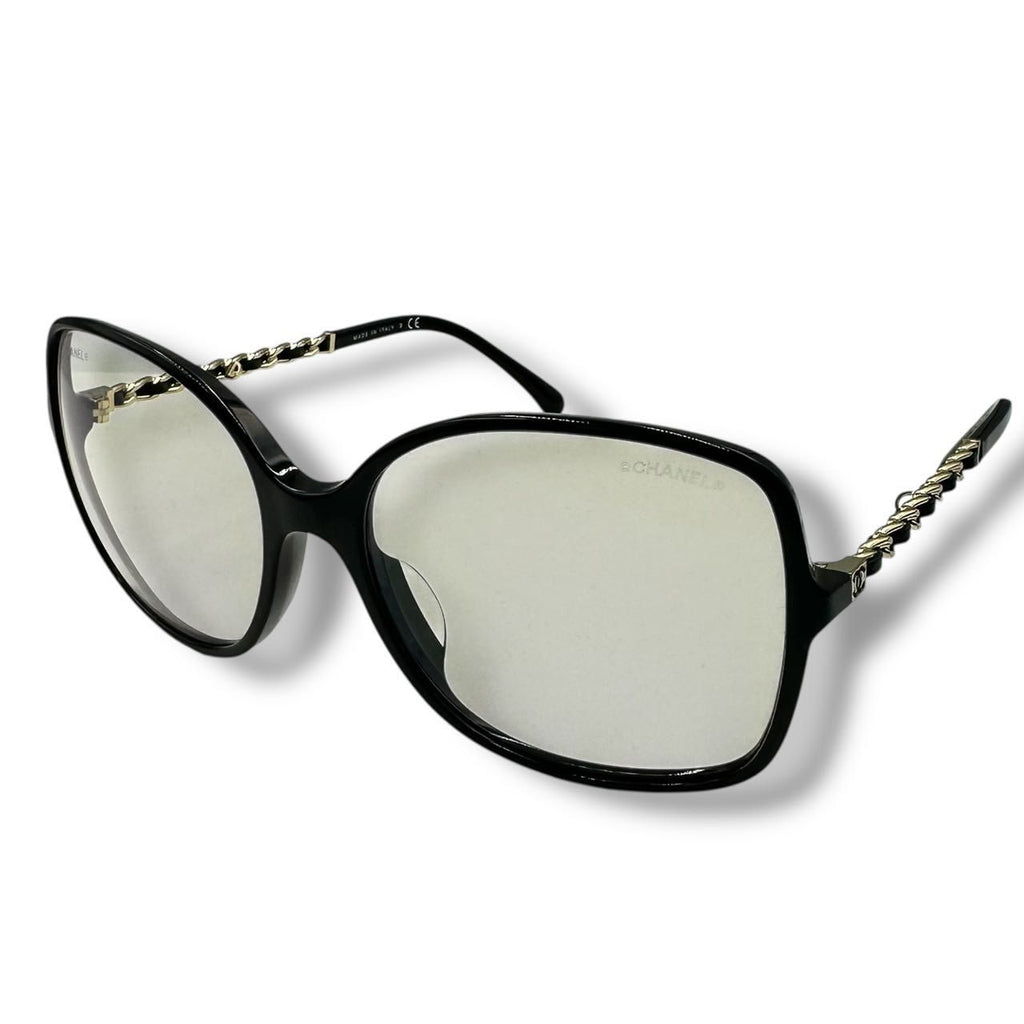 Chanel Sunglasses Chain CC Logo Leather Black Eyewear — view 2