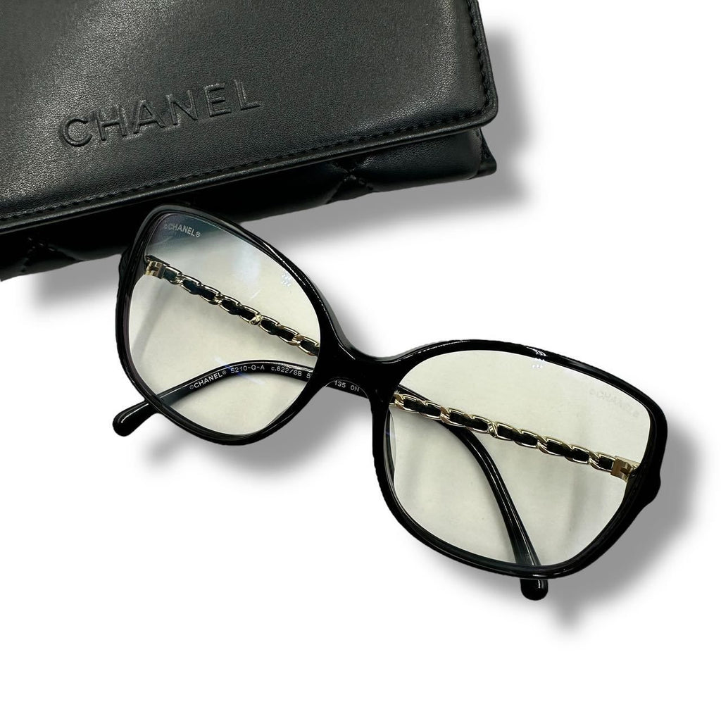Chanel Sunglasses Chain CC Logo Leather Black Eyewear
