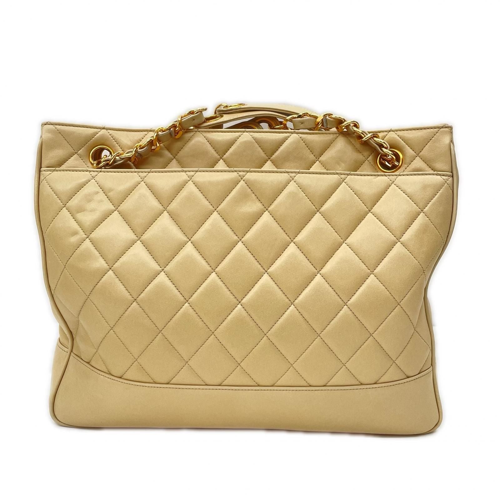 Chanel Quilted Lambskin Chain Shoulder Bag Cocobol Beige — view 2
