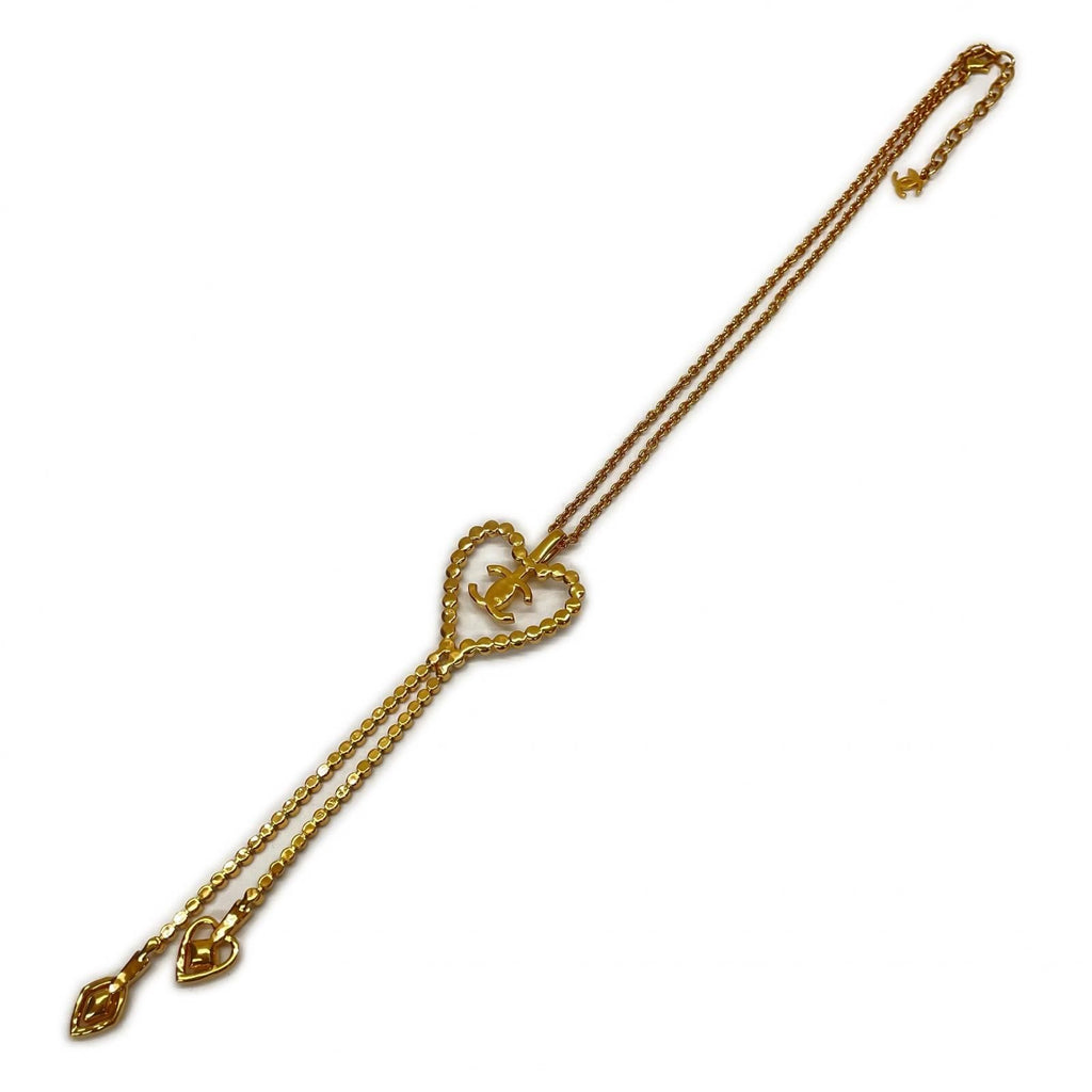 Chanel CC Logo Heart Necklace Rhinestone 23c Gold — view 5