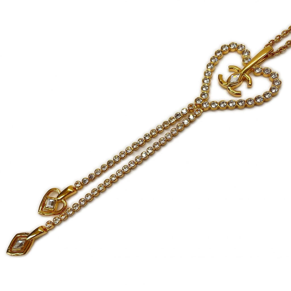 Chanel CC Logo Heart Necklace Rhinestone 23c Gold
