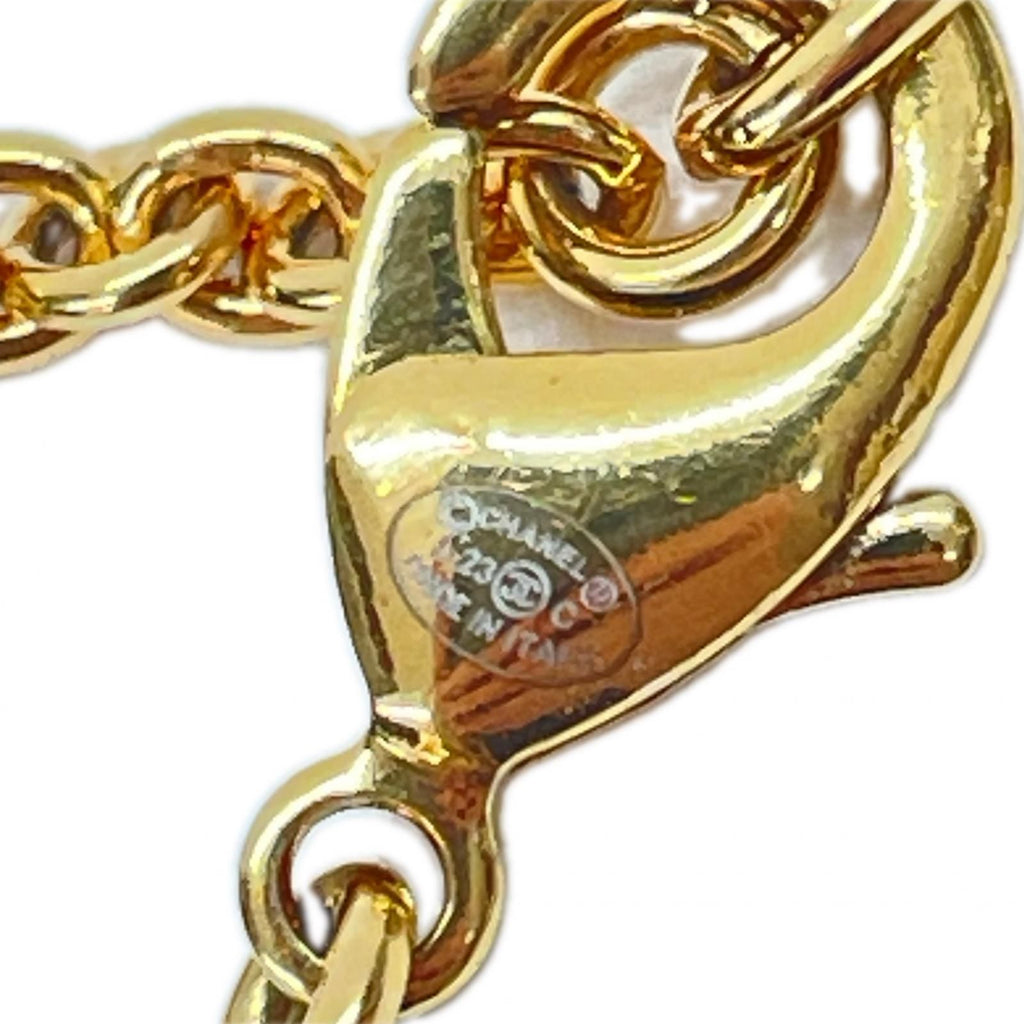 Chanel CC Logo Heart Necklace Rhinestone 23c Gold — view 9