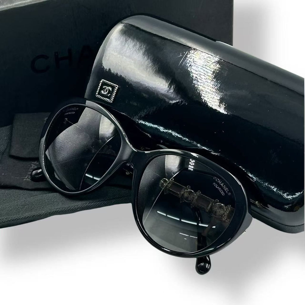 Chanel Sunglasses Imitation Pearl CC Logo Black Pink Eyewear