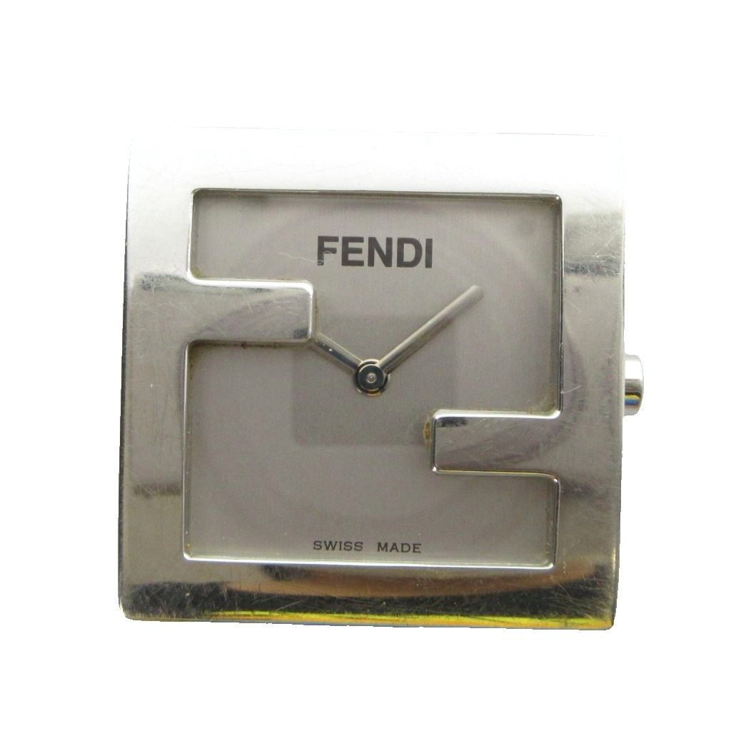 Fendi Watch Case Only Quartz Square Logo Silver
