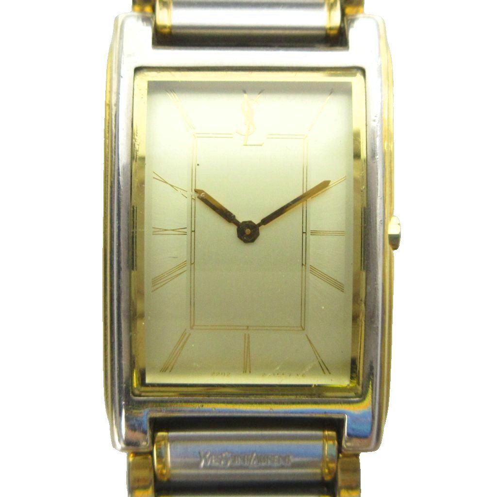 Saint Laurent Watch Quartz Rectangular Square Silver Color Gold