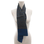 Hermes Scarf Ascot Tie Gold Chain Pattern Silk Pleats Blue — view 4