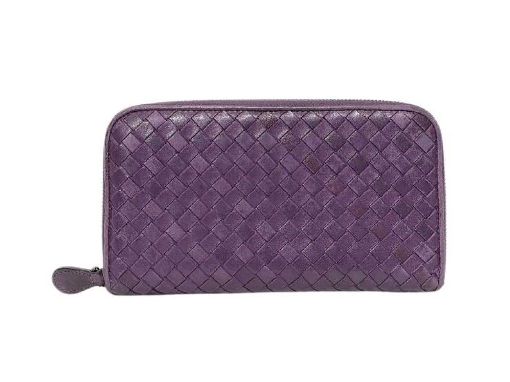 Bottega Veneta Wallet Intrecciato Purple Leather Zip Around