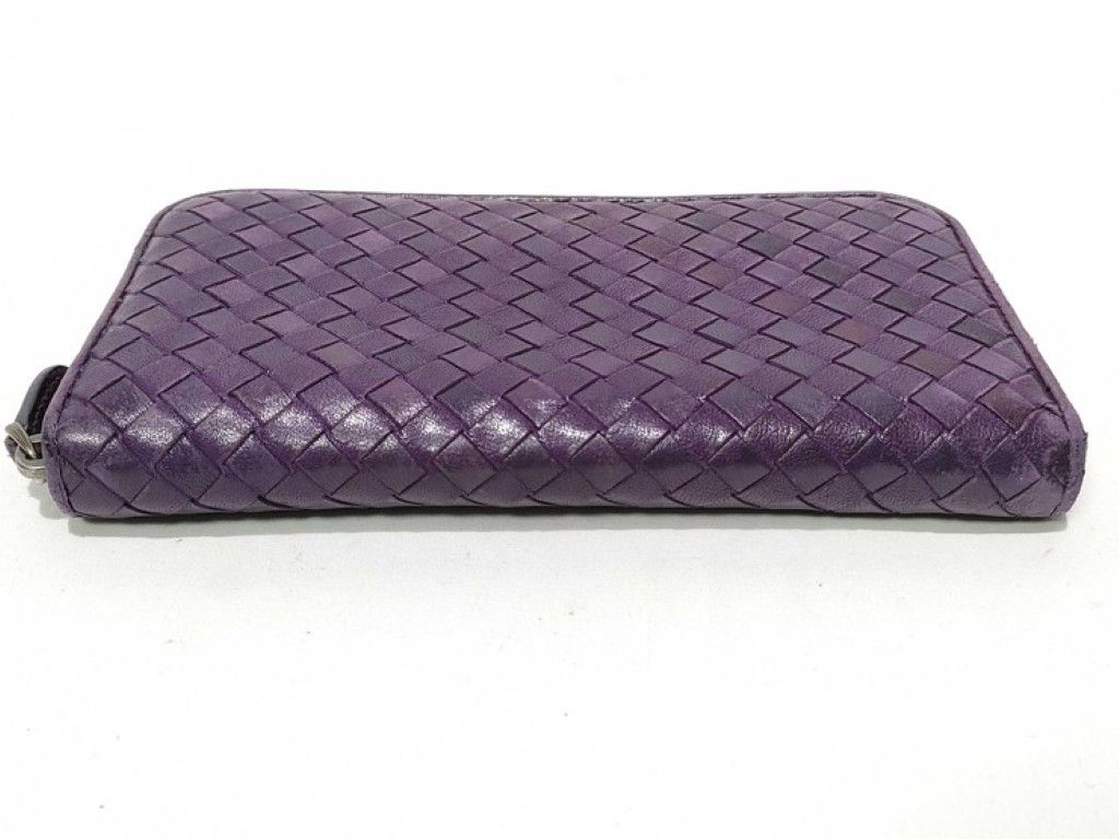 Bottega Veneta Wallet Intrecciato Purple Leather Zip Around — view 3