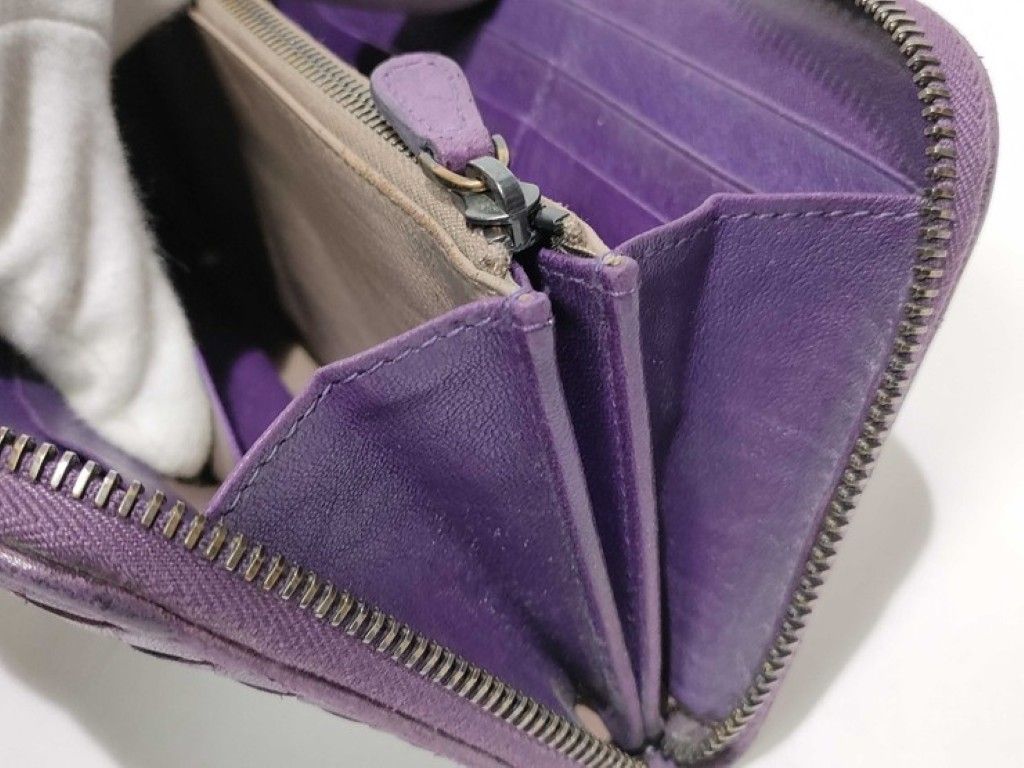 Bottega Veneta Wallet Intrecciato Purple Leather Zip Around — view 9