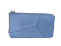 Loewe Card Case Puzzle Coin Holder Blue Leather Long Purse Business Silver