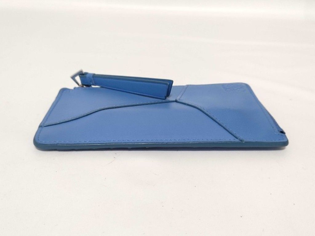 Loewe Card Case Puzzle Coin Holder Blue Leather Long Purse Business Silver — view 3