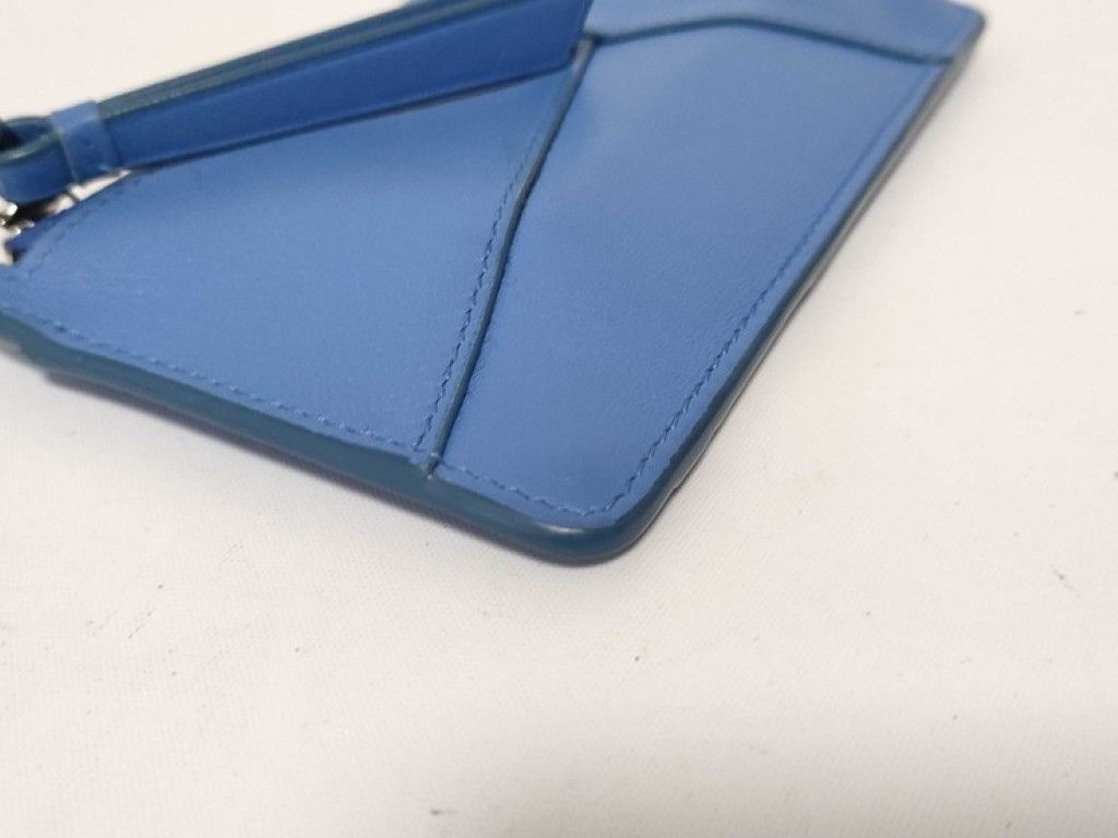 Loewe Card Case Puzzle Coin Holder Blue Leather Long Purse Business Silver — view 4