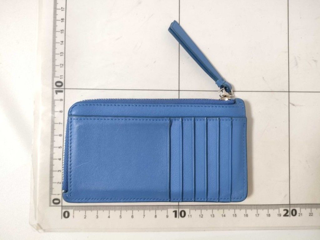 Loewe Card Case Puzzle Coin Holder Blue Leather Long Purse Business Silver — view 2