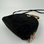 Fendi Logo Charm Mini Shoulder Bag Suede Leather Black Gold Vintage — view 9
