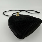 Fendi Logo Charm Mini Shoulder Bag Suede Leather Black Gold Vintage — view 8