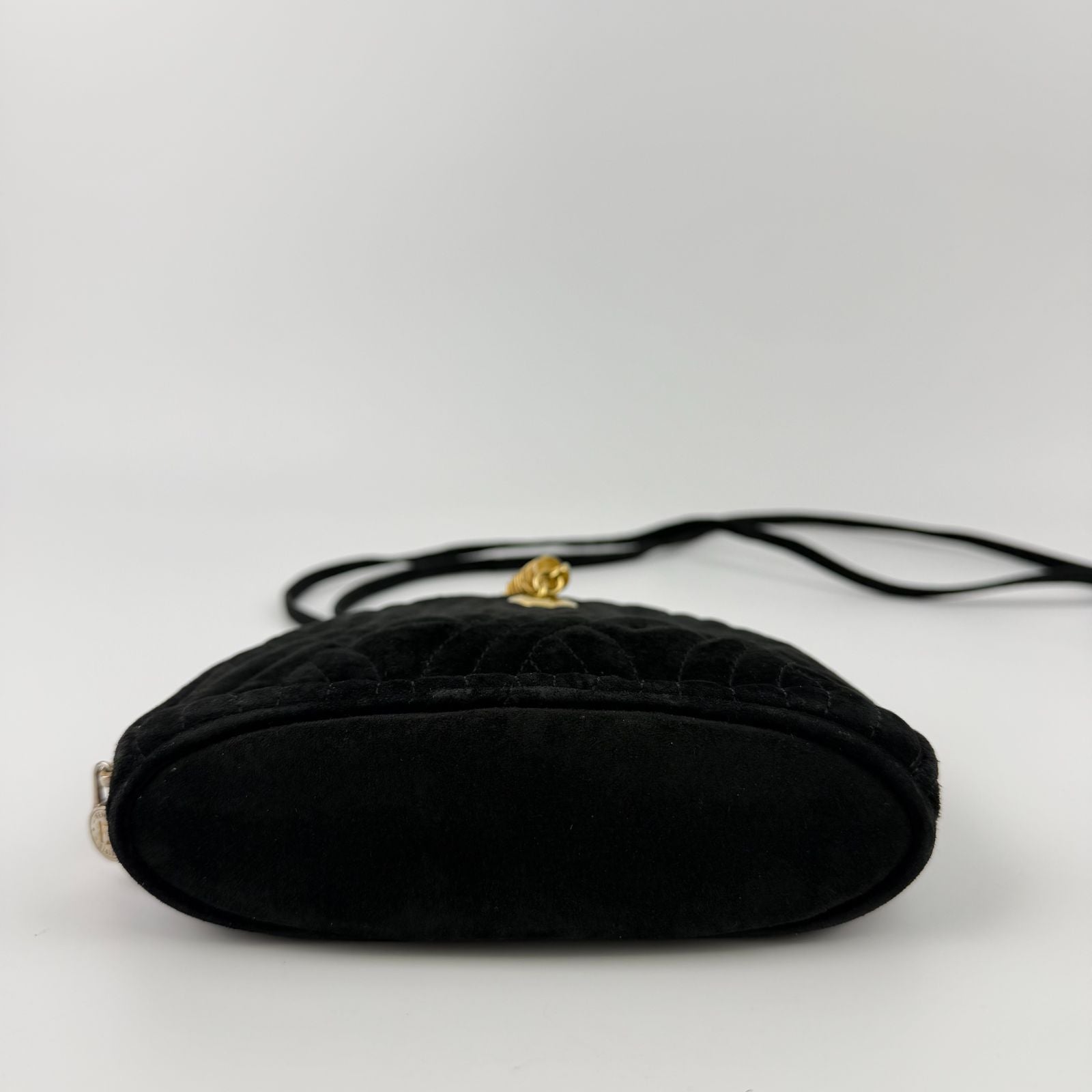 Fendi Logo Charm Mini Shoulder Bag Suede Leather Black Gold Vintage — view 7