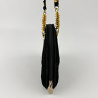 Fendi Logo Charm Mini Shoulder Bag Suede Leather Black Gold Vintage — view 5