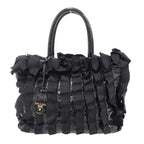Prada Tessuto Vernice Frill Handbag Black