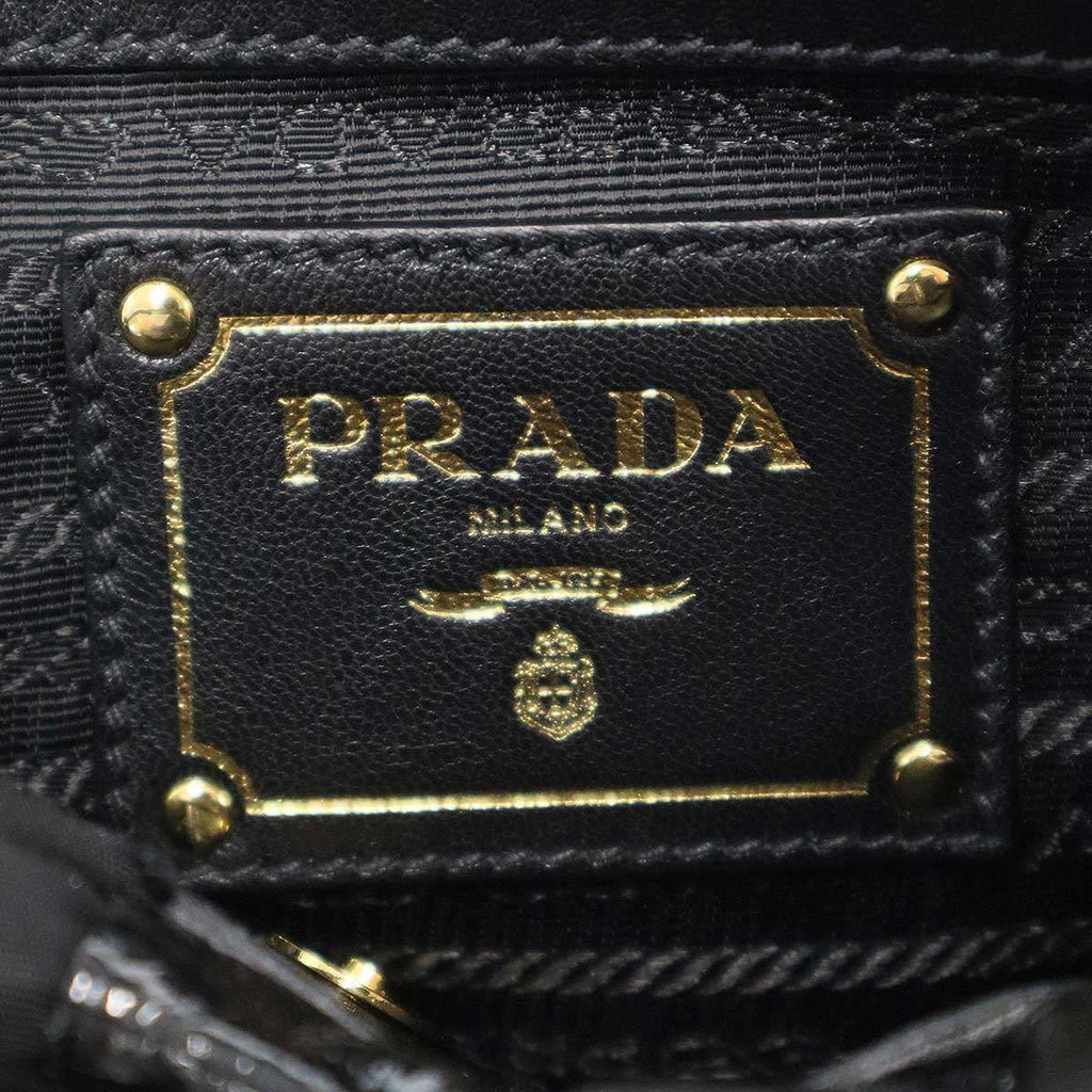 Prada Tessuto Vernice Frill Handbag Black — view 5