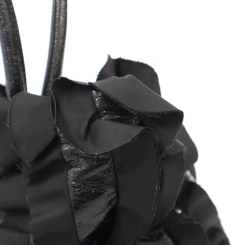 Prada Tessuto Vernice Frill Handbag Black — view 7