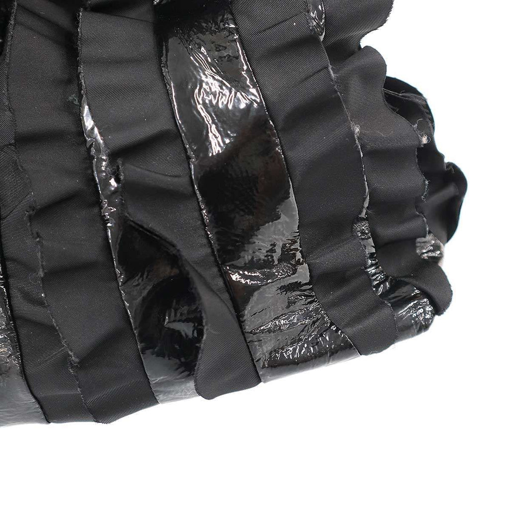 Prada Tessuto Vernice Frill Handbag Black — view 9