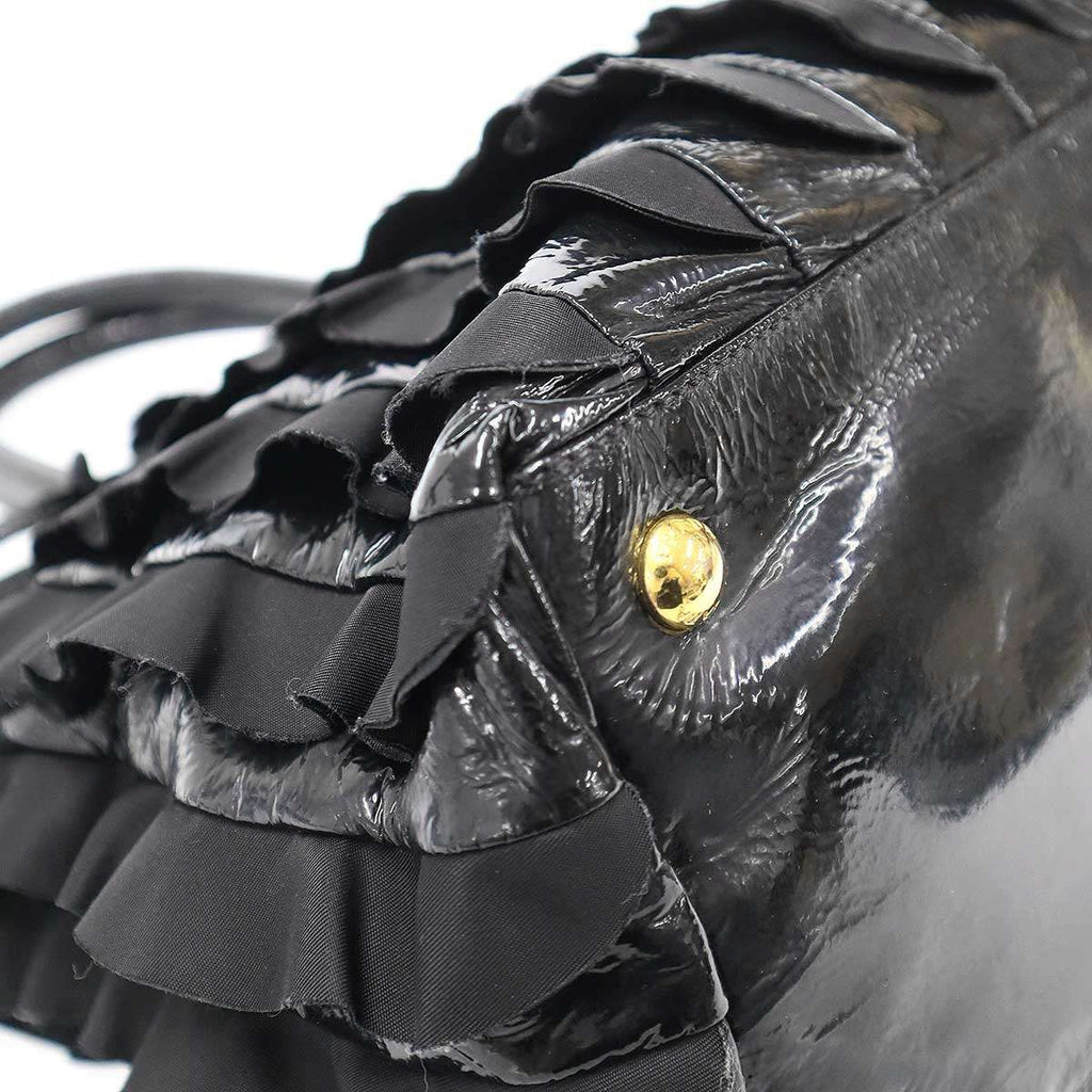Prada Tessuto Vernice Frill Handbag Black — view 8