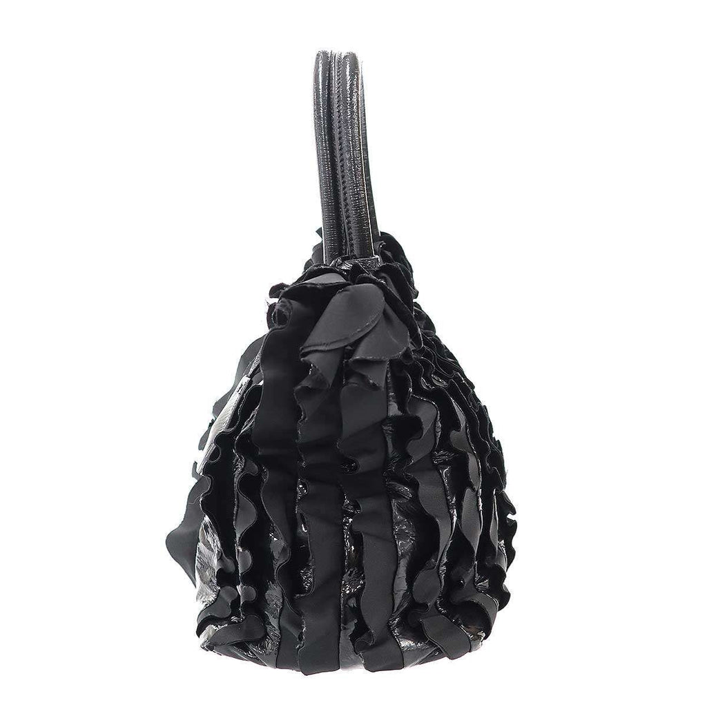 Prada Tessuto Vernice Frill Handbag Black — view 3