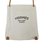 Hermes Aline Toile Chevron MM Toileche Blanc 2-Way Shoulder Backpack Beige