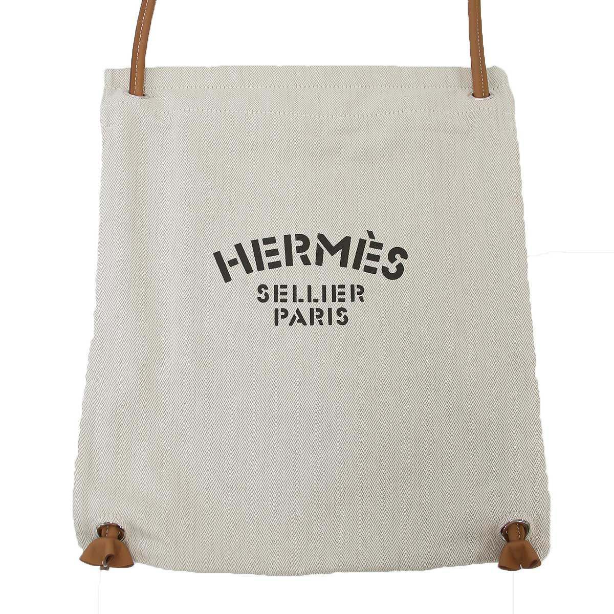 Hermes Aline Toile Chevron MM Toileche Blanc 2-Way Shoulder Backpack Beige
