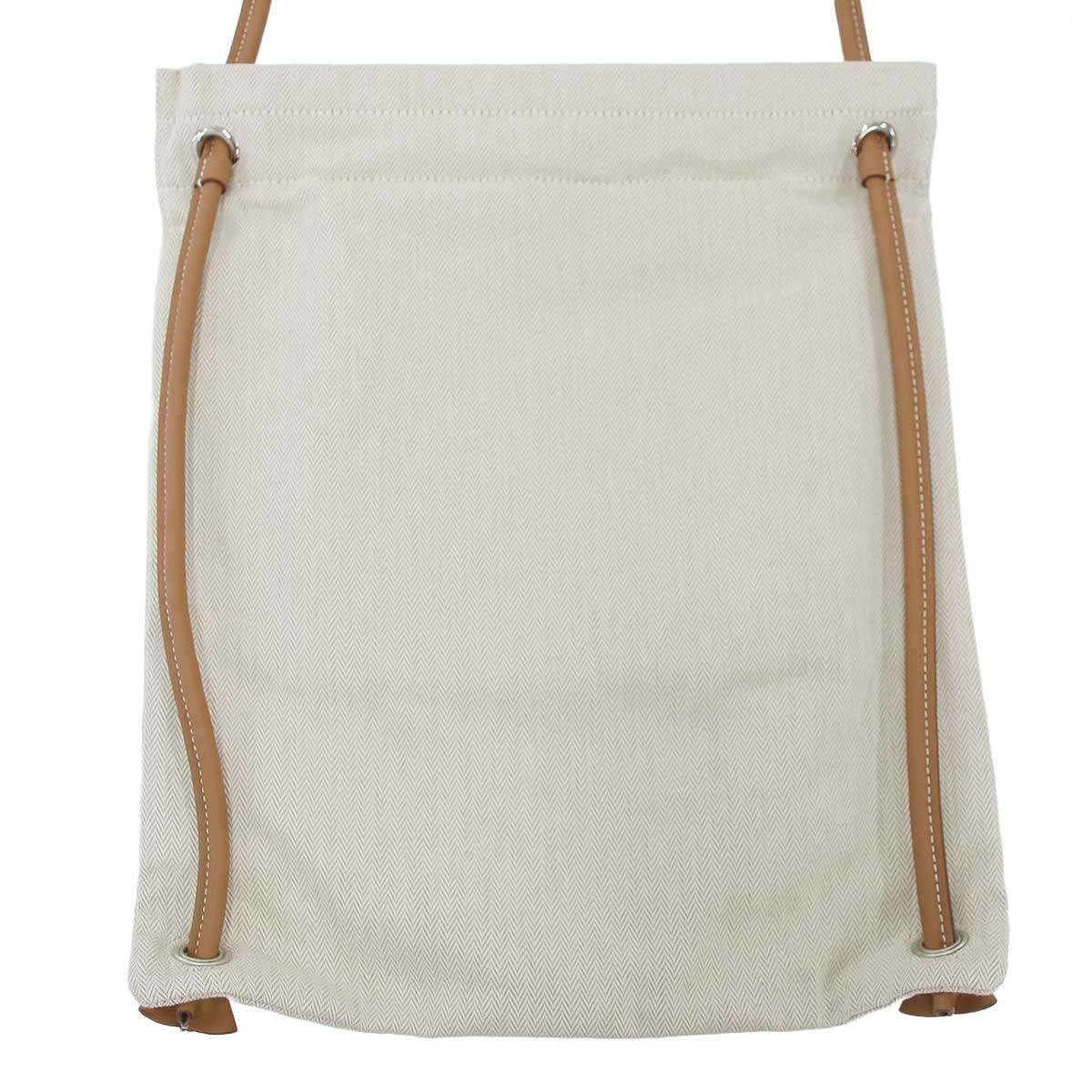 Hermes Aline Toile Chevron MM Toileche Blanc 2-Way Shoulder Backpack Beige — view 2