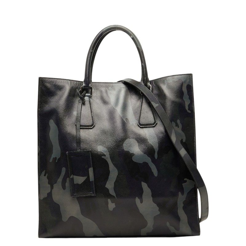 Prada Camouflage 2-Way Shoulder Bag Gray Purple Black Leather