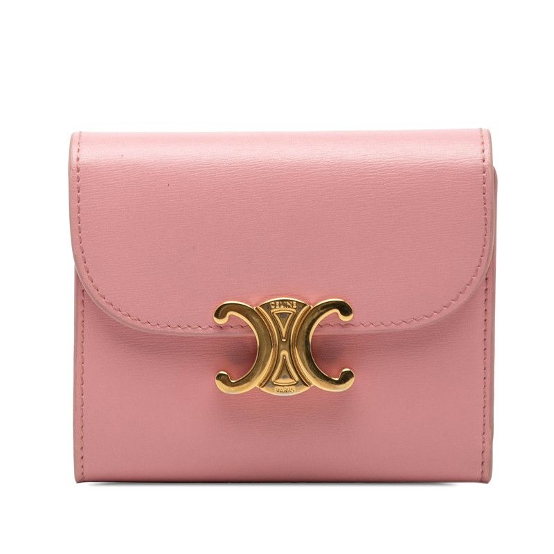 Celine Triomphe Small Flap Wallet Trifold Pink Leather