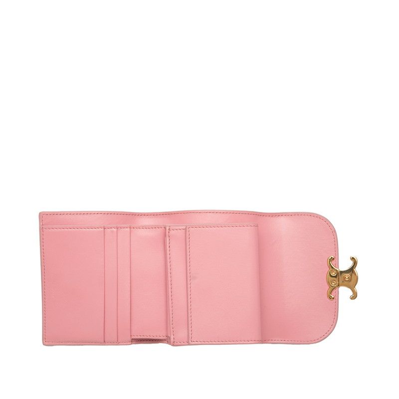 Celine Triomphe Small Flap Wallet Trifold Pink Leather — view 4