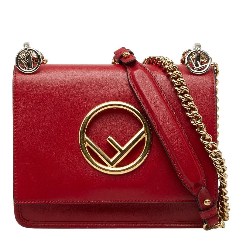 Fendi Mini Canai Chain Shoulder Bag Red Leather