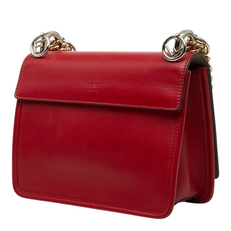 Fendi Mini Canai Chain Shoulder Bag Red Leather — view 2